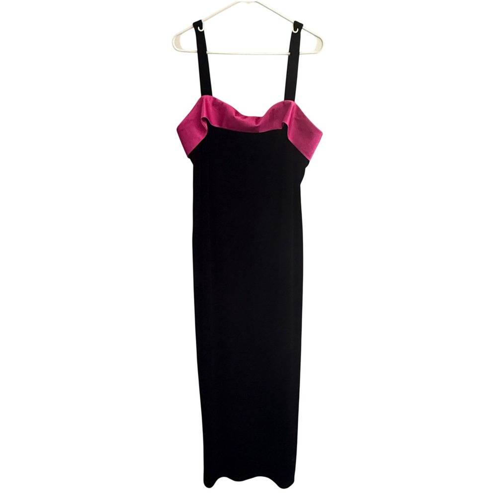 Vintage Onyx Nite Womens Black Velvet Pink Trim Maxi Dress Gown 18 Gala 90s